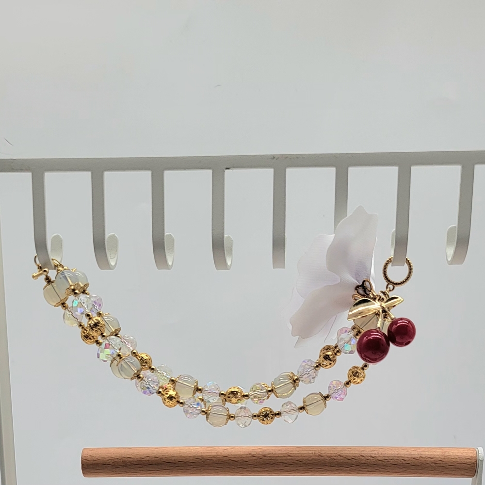 Hand Crafted Gold and Red Beaded Bracelet